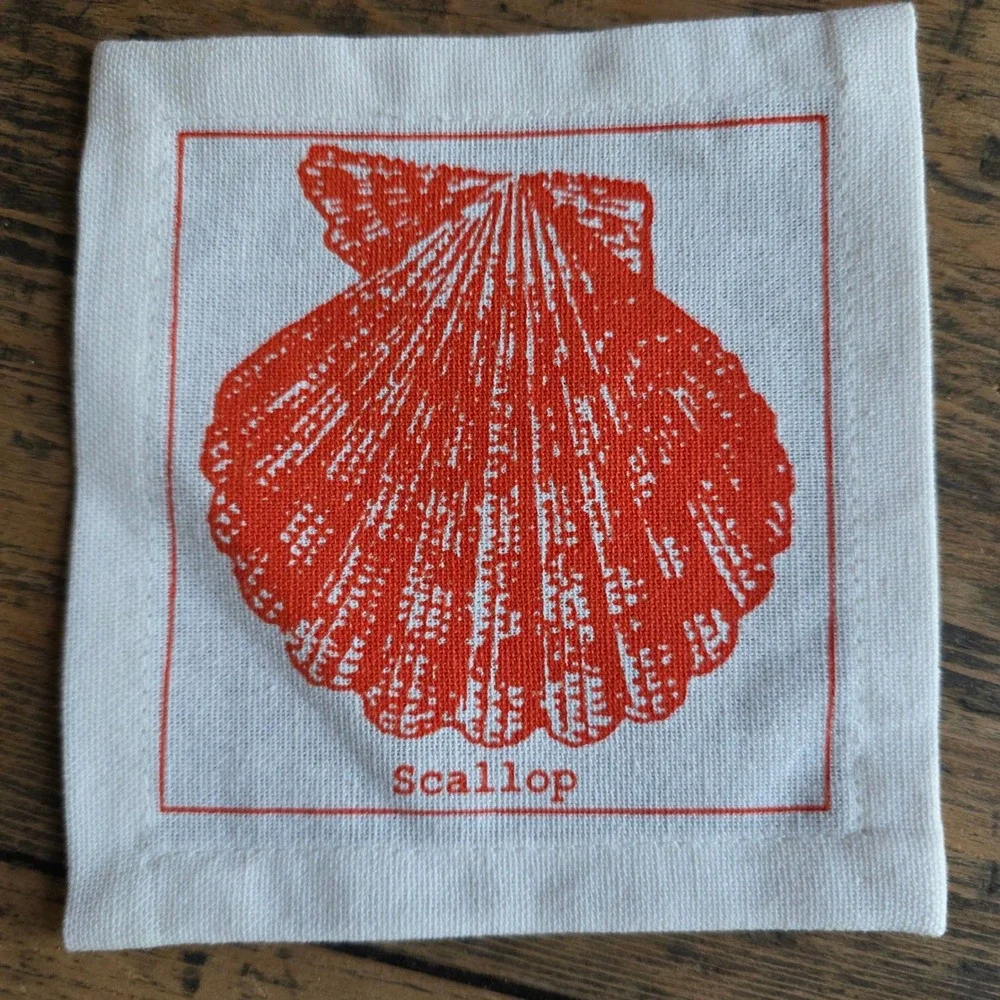 TWOS COMPANY Set 6‎ Cotton Shell Cocktail Napkins Coastal Beach Entertaining